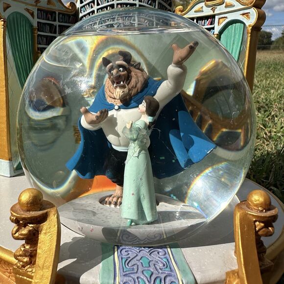 Rare 1991 Beauty and the Beast Snow Globe Library with Working‎ Music Box - Picture 3 of 12